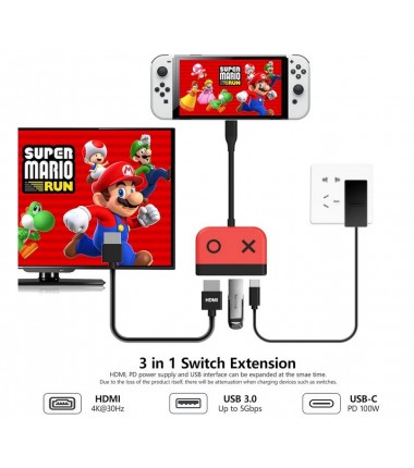 Dock 3en1 pour Nintendo Switch OLED Rouge