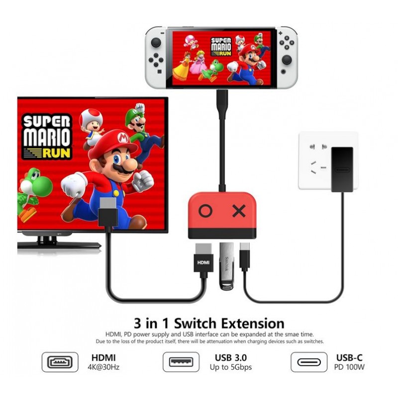 Dock 3en1 pour Nintendo Switch OLED Rouge