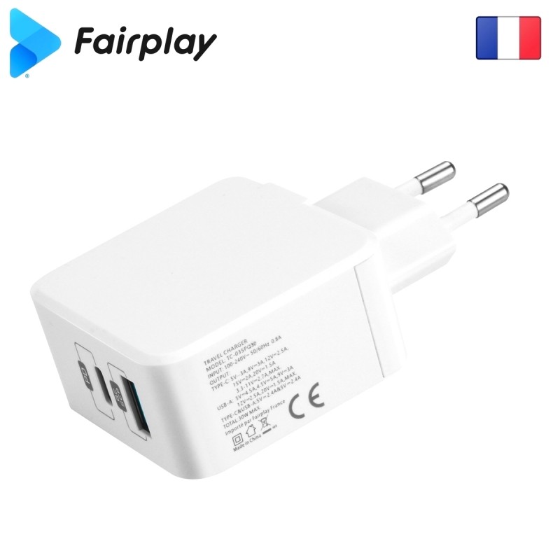 Adaptateur chargeur Secteur Fairplay MONZA USB-A-C 30W